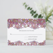 Pink Paisley Peacock Wedding RSVP (Stehend Vorderseite)