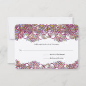 Pink Paisley Peacock Wedding RSVP (Vorderseite)