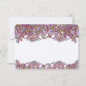 Pink Paisley Peacock Wedding RSVP Karte (Rückseite)