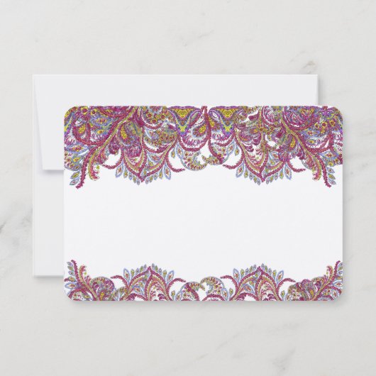 Pink Paisley Peacock Wedding RSVP Karte (Rückseite)