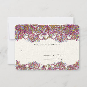 Pink Paisley Peacock Wedding RSVP Karte