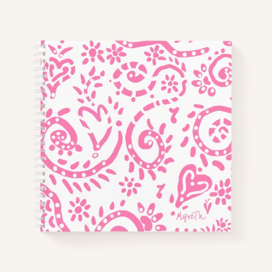 Pink Paisley "Pip" 8.5" x 8.5" SpiralNotebook Notizblock (Vorderseite)