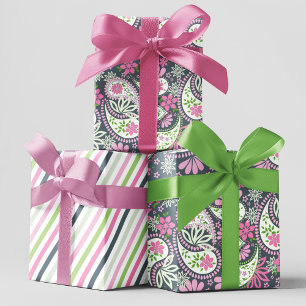 Pink Paisley Print Muster hell Geschenkpapier Set