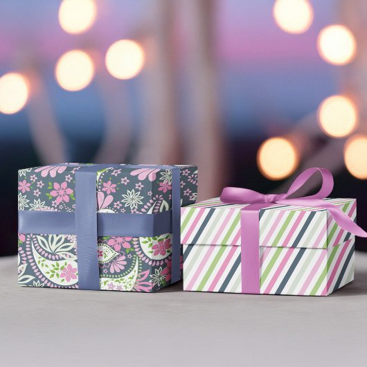 Pink Paisley Print Muster hell Geschenkpapier Set