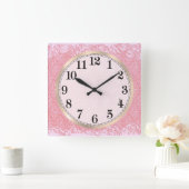 Pink Paisley Raute Quadratische Wanduhr (Zuhause)