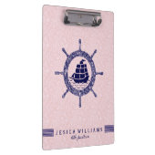 Pink Paisley und Navy Blue Nautical Boat Wheel Klemmbrett (Rechts)