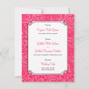 Pink Paisley Wedding Reception Dinner Menü Einladung