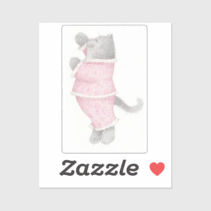 PINK PAJAMAS CAT 2"X2" Vinyl Sticker