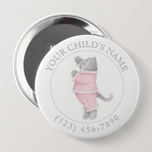 PINK PAJAMAS CAT Child ID Button - Weiß (Vorne & Hinten)