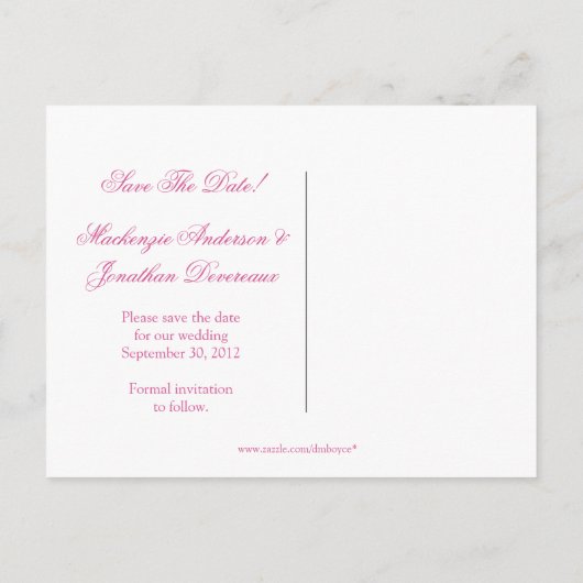 Pink Pale Green Blume Petals Save the Date Ankündigungspostkarte (Rückseite)