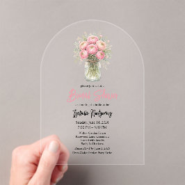 Pink Palette Ranunculus Mason Jar Bridal Shower Acryleinladungen