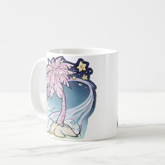 Pink Palm & Blue Bird Tasse (Vorderseite Links)