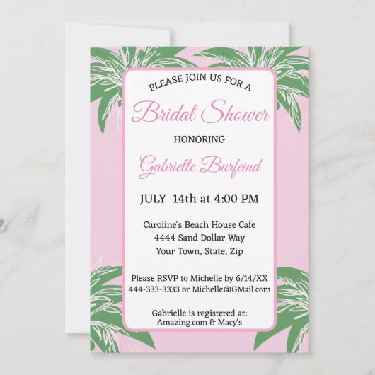 Pink Palm Bridal Shower Invitation | Tropical Palm Einladung (Vorderseite)