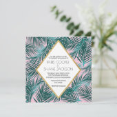 Pink Palm Deko Hochzeitseinladung Einladung (Stehend Vorderseite)