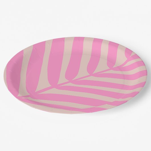 Pink Palm Leaf Pappteller (Schrägansicht)