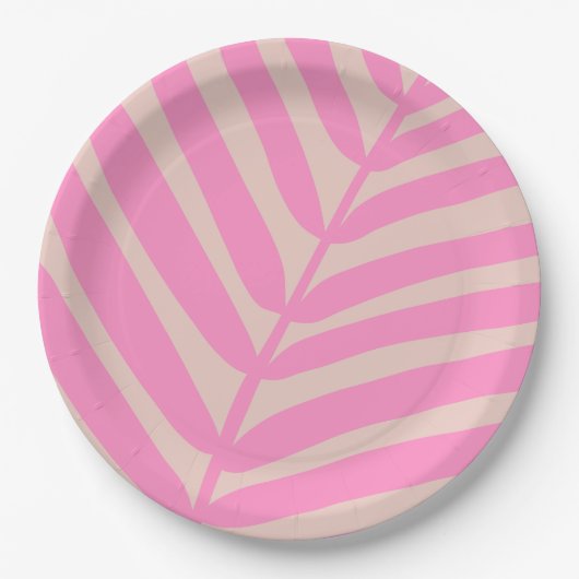 Pink Palm Leaf Pappteller (Vorderseite)