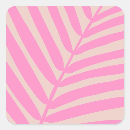 Pink Palm Leaf Quadratischer Aufkleber (Vorderseite)