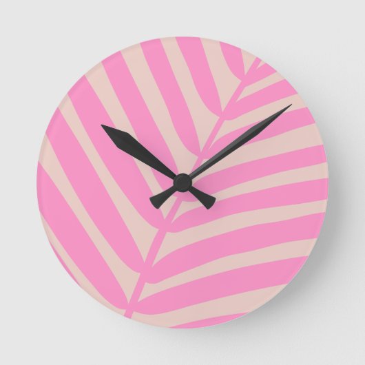 Pink Palm Leaf Runde Wanduhr (Vorderseite)