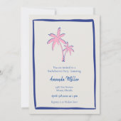 Pink Palm Pair auf Blue Stripes Junggeselinnen-Abs Einladung (Rückseite)