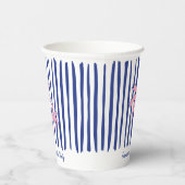 Pink Palm Pair auf Blue Stripes Junggeselinnen-Abs Pappbecher (Rechts)