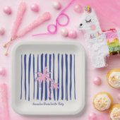 Pink Palm Pair auf Blue Stripes Junggeselinnen-Abs Pappteller (Party)