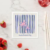 Pink Palm Pair auf Blue Stripes Junggeselinnen-Abs Serviette (Beispiel)