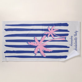 Pink Palm Pair auf Blue Stripes Junggeselinnen-Abs Strandtuch