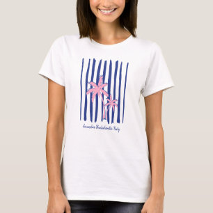 Pink Palm Pair auf Blue Stripes Junggeselinnen-Abs T-Shirt