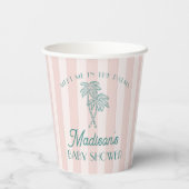 Pink Palm Spring Pastel Beach Baby Dusche Pappbecher (Rückseite)