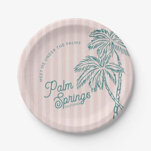 Pink Palm Spring Pastell Beach Gastgeschenke Pappteller (Vorderseite)