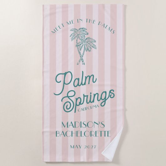 Pink Palm Spring Pastell Beach Junggeselinnen-Absc Strandtuch (Vorderseite)