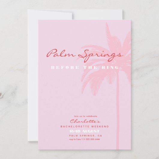 Pink Palm Springs Bachelorette Wochenende Einladun Einladung (Vorderseite)