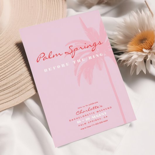 Pink Palm Springs Bachelorette Wochenende Einladun Einladung