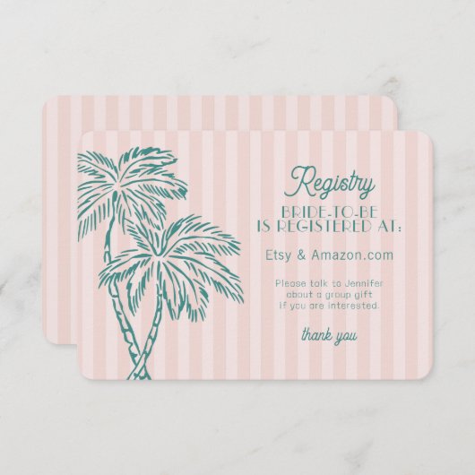 Pink Palm Springs Pastell Beach Registry Beilage Begleitkarte (Vorne/Hinten)