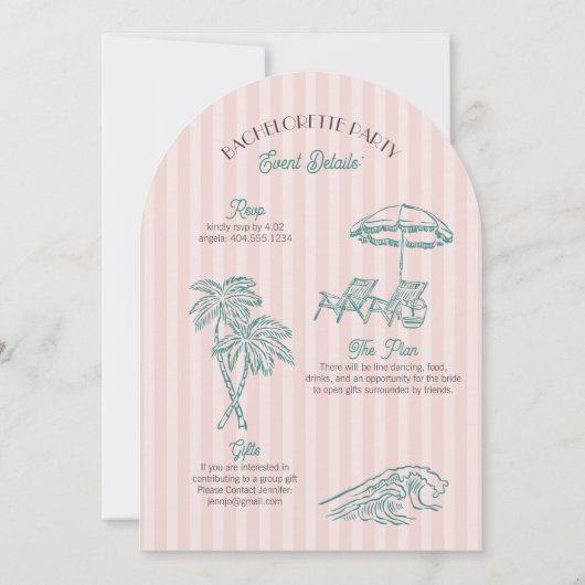 Pink Palm Springs Pastellstrand Junggeselinnen-Abs Einladung (Rückseite)
