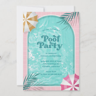 Pink Palm Springs Poolparty Geburtstag Einladung