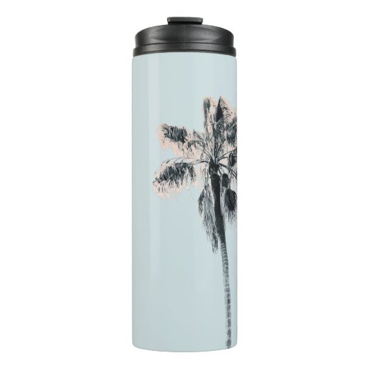 Pink Palm Tree Aqua Mint Sky Retro Thermosbecher (Vorderseite)