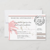 Pink Palm Tree Bahamas Boarding Pass Wedding RSVP (Vorderseite)