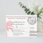 Pink Palm Tree Bahamas Boarding Pass Wedding RSVP Karte (Stehend Vorderseite)
