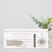 Pink Palm Tree Boarding Pass Puerto Rico Wedding Einladung (Stehend Vorderseite)