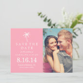 Pink Palm Tree Foto Hochzeit Speichern Sie das Dat Save The Date (Stehend Vorderseite)
