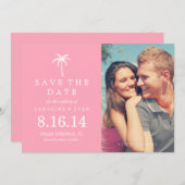 Pink Palm Tree Foto Hochzeit Speichern Sie das Dat Save The Date (Vorne/Hinten)