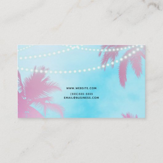 Pink Palm Trees & Blue Sky Lights Beachy Glam Visitenkarte (Rückseite)