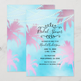 Pink Palm Trees Blue Sky & Lights Brautparty Einladung