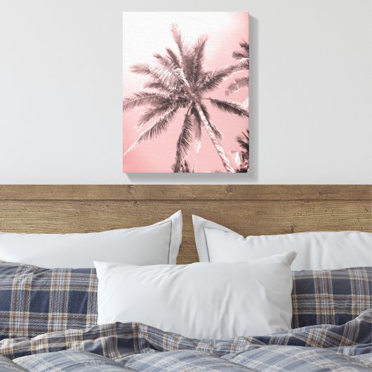 Pink Palm Trees Canvas Print Leinwanddruck (Insitu (Schlafzimmer))