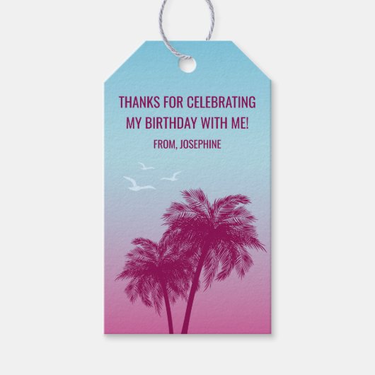 Pink Palm Trees Tropical Birthday Thank You Geschenkanhänger (Vorderseite)