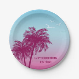 Pink Palm Trees Tropical Evening Happy Birthday Pappteller