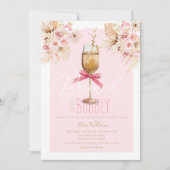 Pink Pampas Brunch & Bubbly Brautparty Einladung (Vorderseite)