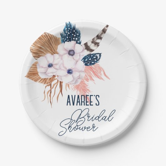 Pink Pampas Grass and Feather Brautparty Pappteller (Vorderseite)