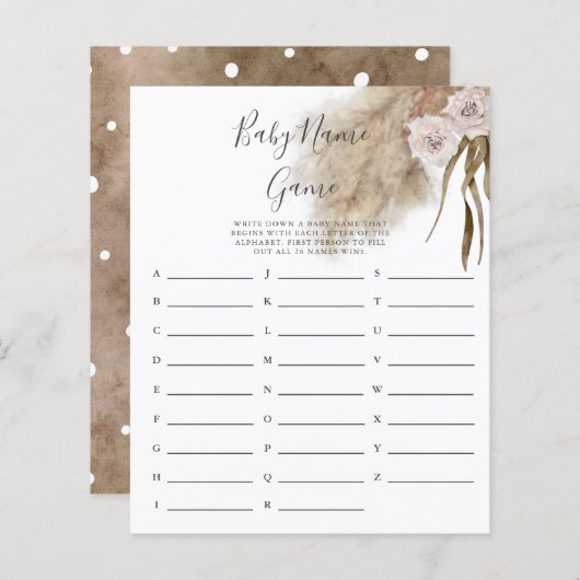 Pink Pampas Grass Baby Name Dusche Spiel (Vorne/Hinten)